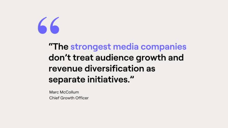 Quote from Marc McCollum, Chief Growth Officer, about treating audience growth and revenue diversification as a combined priority
