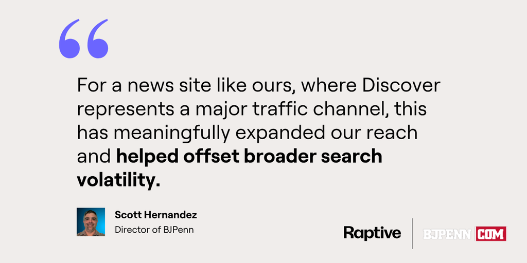 Quote from Scott saying that for news sites like theirs, the Discover improvement helped to offset broader search volatility