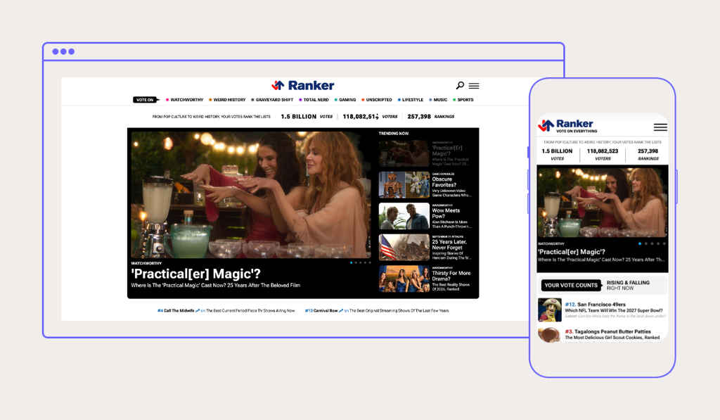 Ranker website displayed on desktop and mobile devices